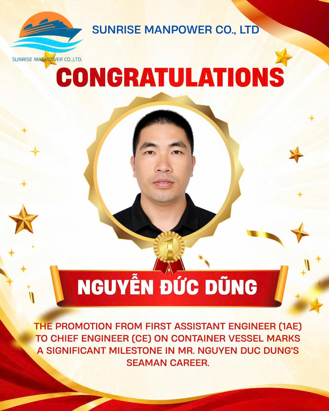 HEARTFELT CONGRATULATIONS TO OUR NEW CHIEF ENGINEER